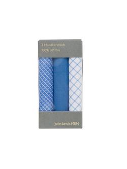 John Lewis Designer Handkerchiefs, Pack of 3, Blue - view 2, Blue