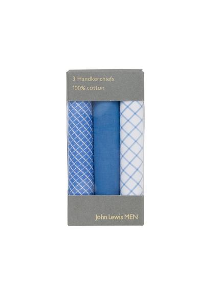 John Lewis Designer Handkerchiefs, Pack of 3, Blue - view 2, Blue