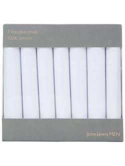 John Lewis Handkerchiefs, Pack of 7, White, White