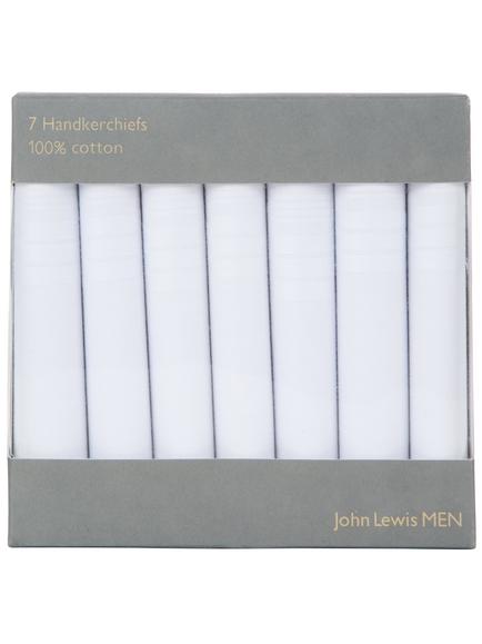 John Lewis Handkerchiefs, Pack of 7, White, White