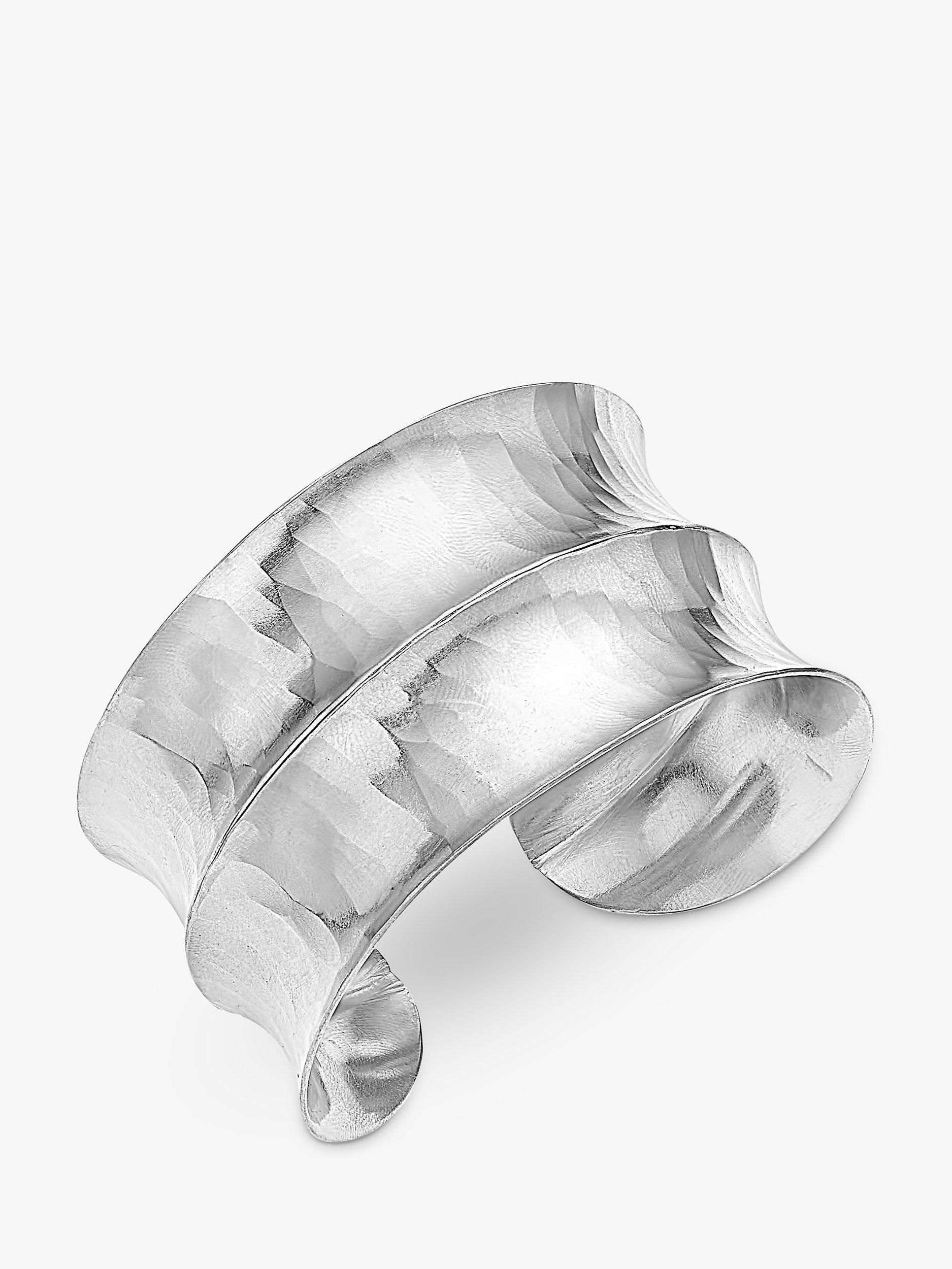 Product image 1 of 5, which shows Dower & Hall Sterling Silver Double Concave Hammered Cuff, Silver