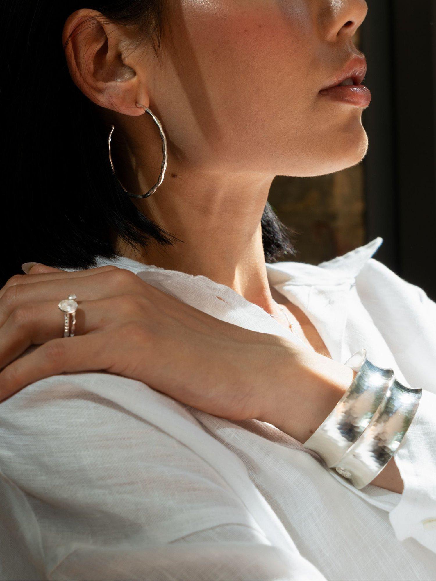 Product image 2 of 5, which shows Dower & Hall Sterling Silver Double Concave Hammered Cuff, Silver