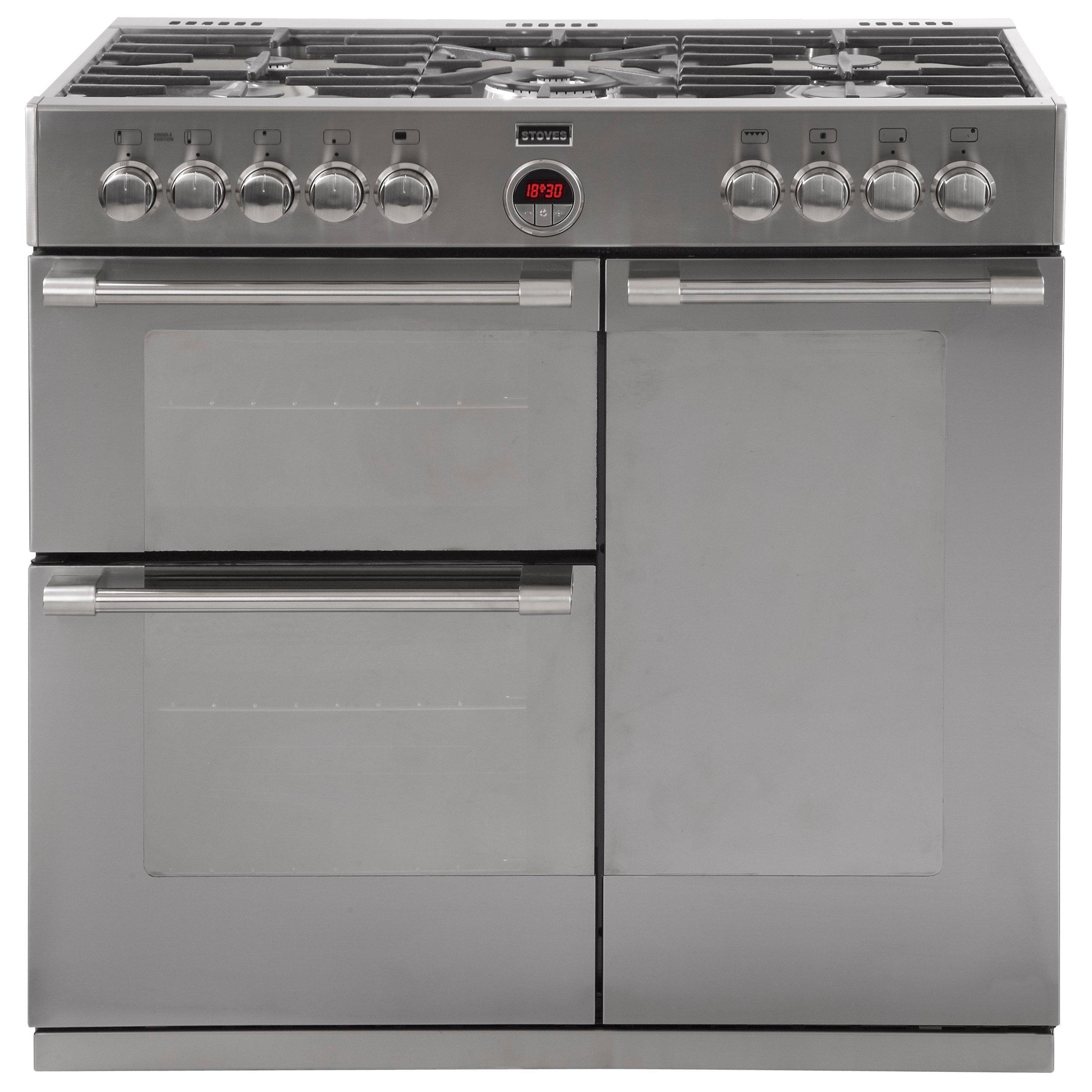 Stoves Sterling 900DFT Dual Fuel Range Cooker, Stainless Steel
