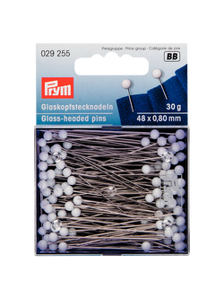 Prym Glass-Headed Pins, 80mm, Pack of 30g, White