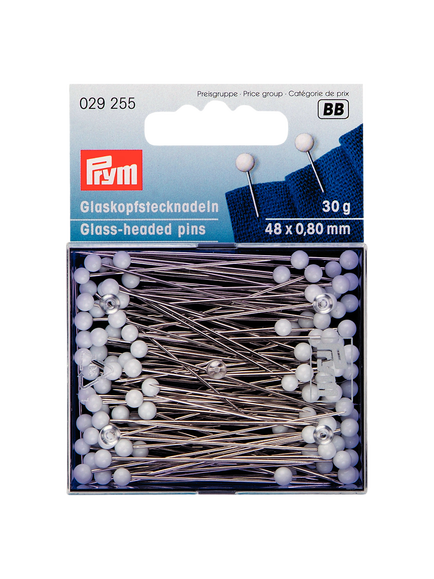 Prym Glass-Headed Pins, 80mm, Pack of 30g, White