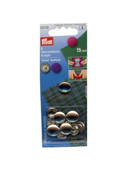 Prym Metal Cover Buttons, 15mm, Pack of 6, Silver