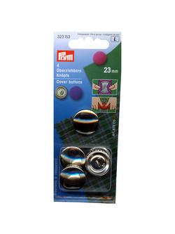 Prym Metal Cover Buttons, 23mm, Pack of 4, Silver