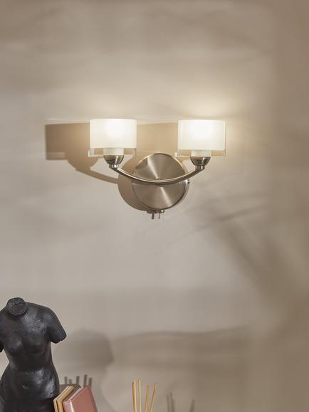John Lewis Paige Double Wall Light, Satin Nickel - view 2, Satin Nickel