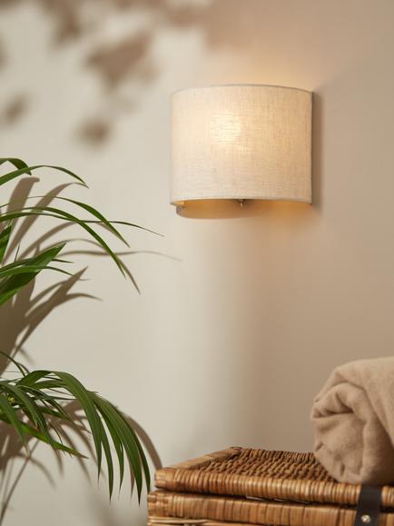 John Lewis Samantha Uplighter Linen Wall Light, Matt Nickle Silver - view 2, Linen