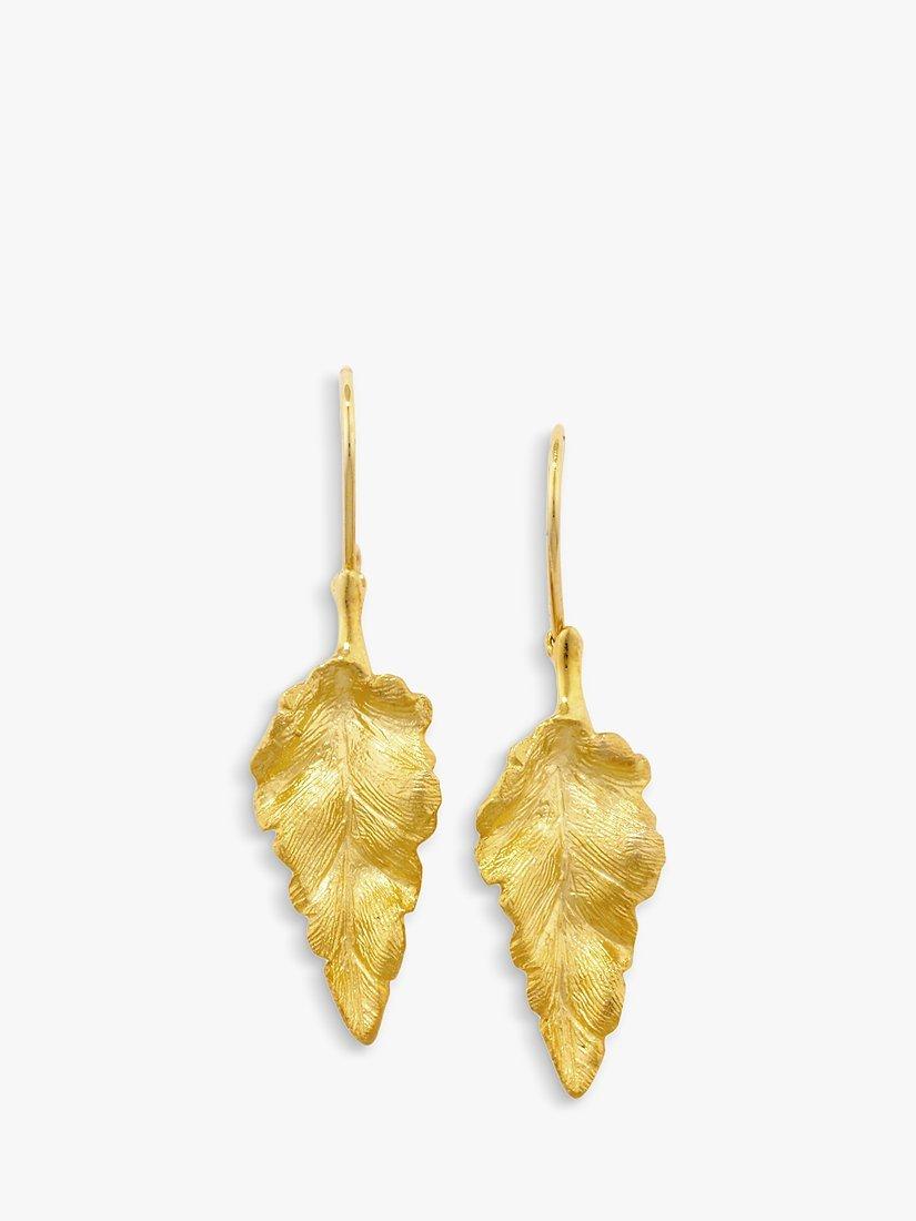Product image 1 of 3, which shows London Road 9ct Yellow Gold Leaf Earrings