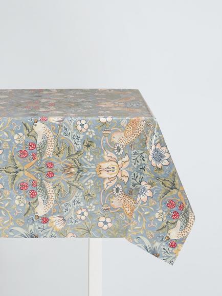 Morris & Co. Strawberry Thief Oilcloth Tablecloth Fabric, Duck Egg