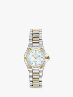 Citizen EW1534-57D Women's Eco-Drive Mother of Pearl Two Tone Bracelet Strap Watch, Silver/Gold, Silver/Gold