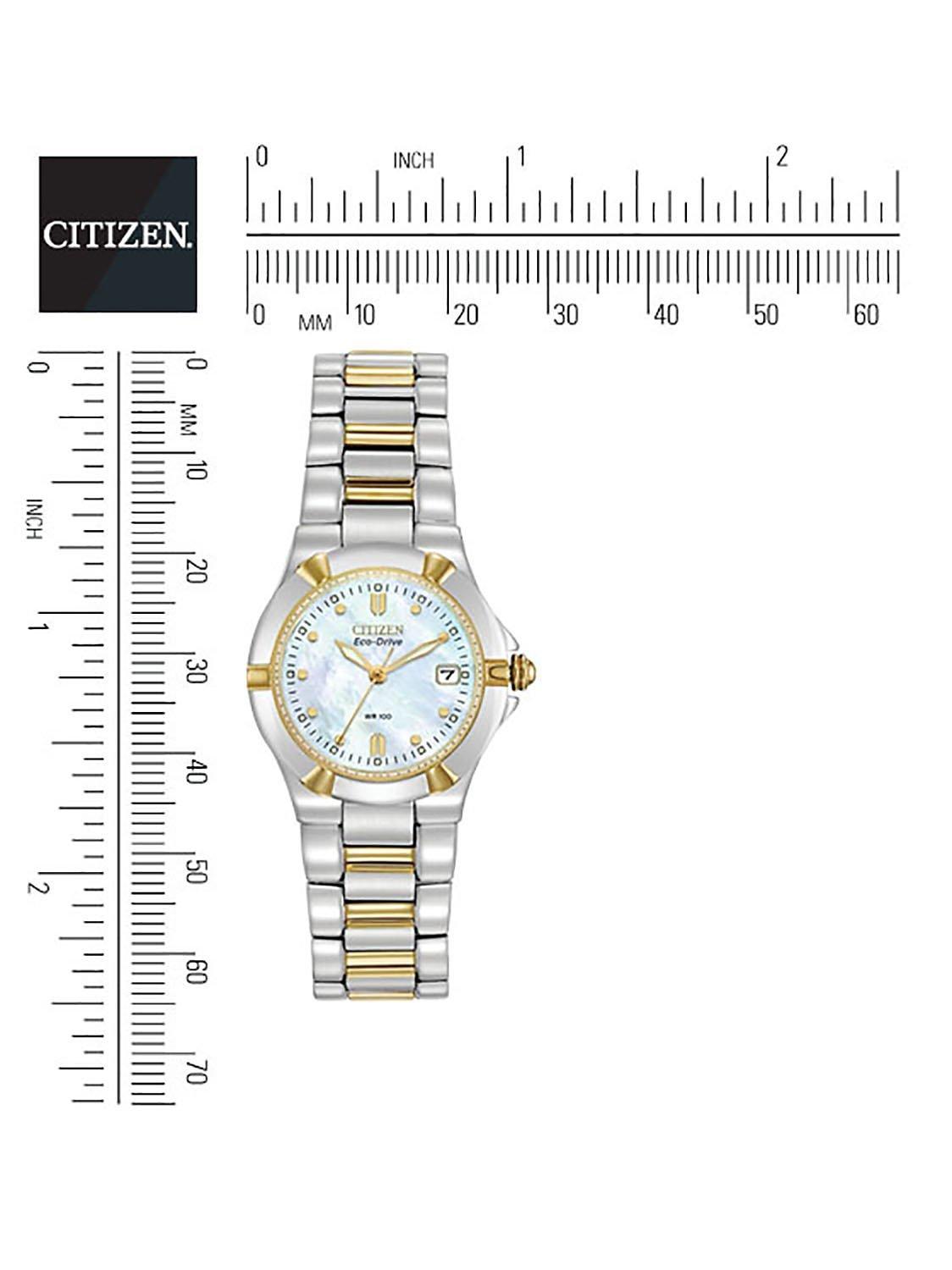 Product image 2 of 7, which shows Citizen EW1534-57D Women's Eco-Drive Mother of Pearl Two Tone Bracelet Strap Watch, Silver/Gold