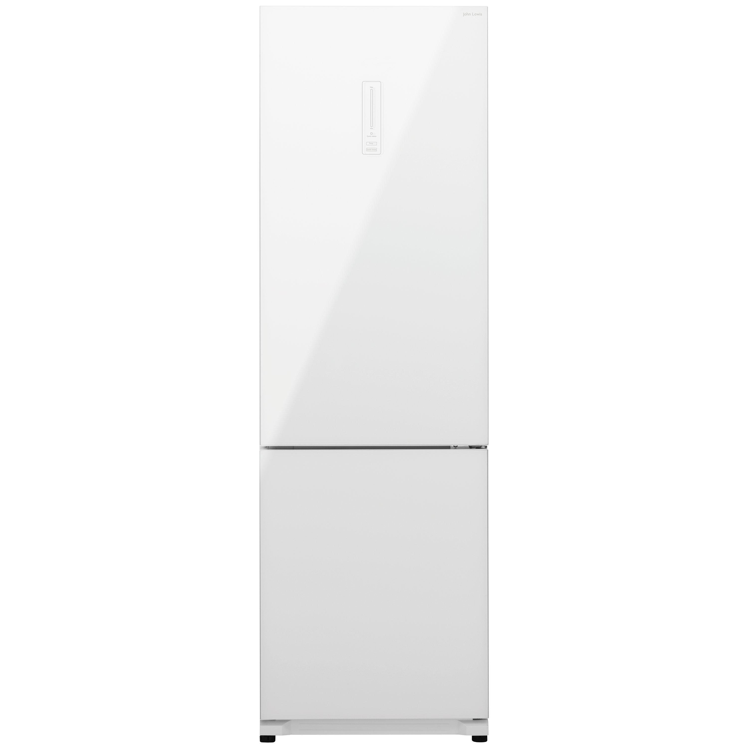 John Lewis & Partners JLFSWH2001 Fridge Freezer, White Glass