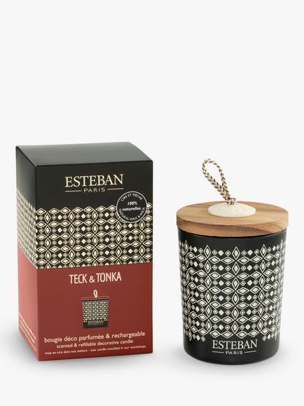 Esteban Teck & Tonka Decorated Scented Candle, 180g, 