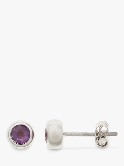 Nina B Sterling Silver Round Stud Earrings, Amethyst