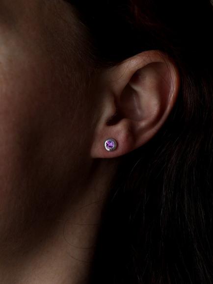 Nina B Sterling Silver Round Stud Earrings - view 2, Amethyst