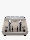 De'Longhi CTOV4003BG Vintage Icona Toaster, 4-Slice, Cream