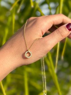 London Road Yellow Gold Circular Diamond Set Pendant Necklace - view 2, 