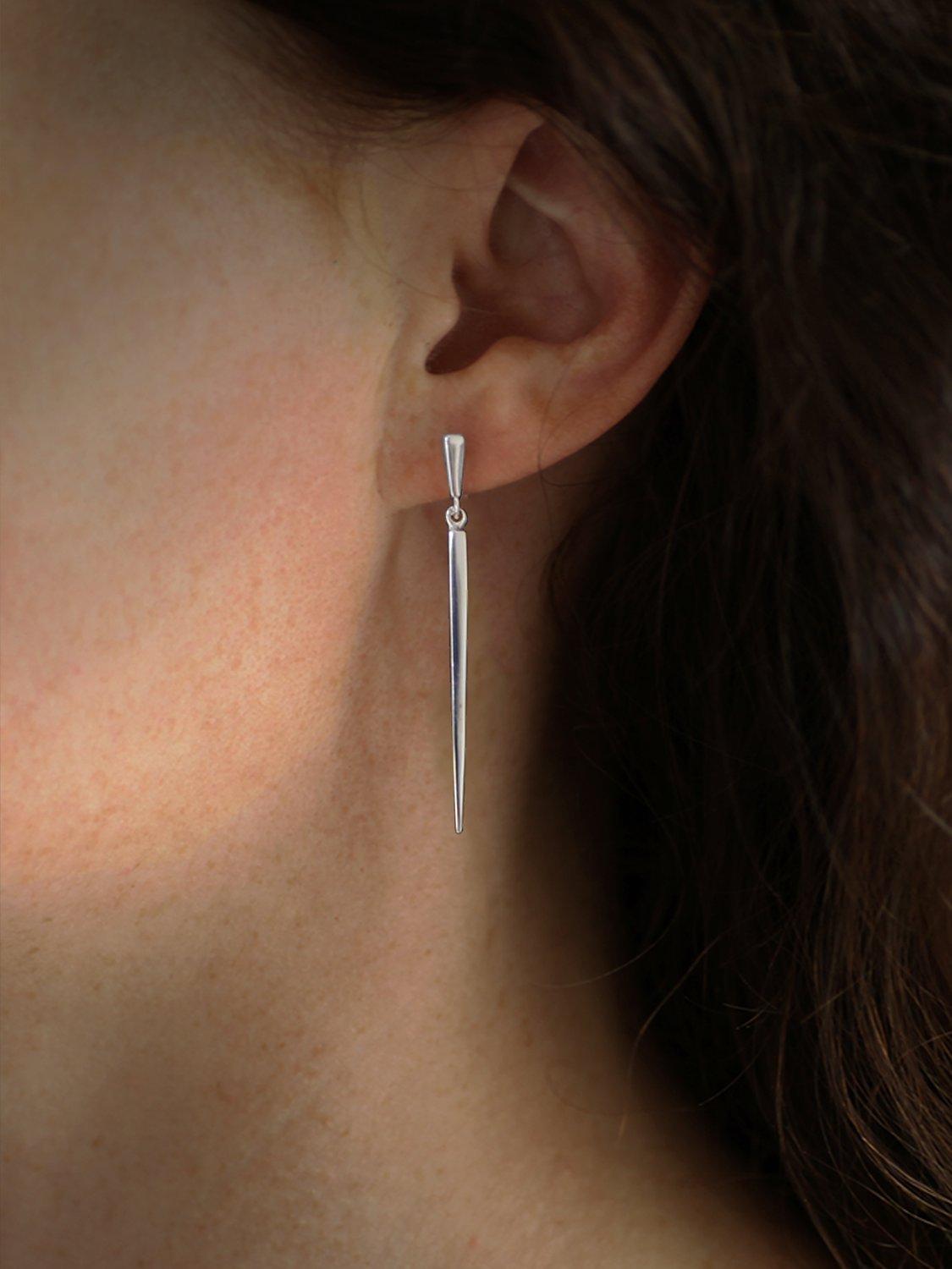 Product image 2 of 4, which shows Nina B Sterling Silver Long Slim Drop Stud Earrings