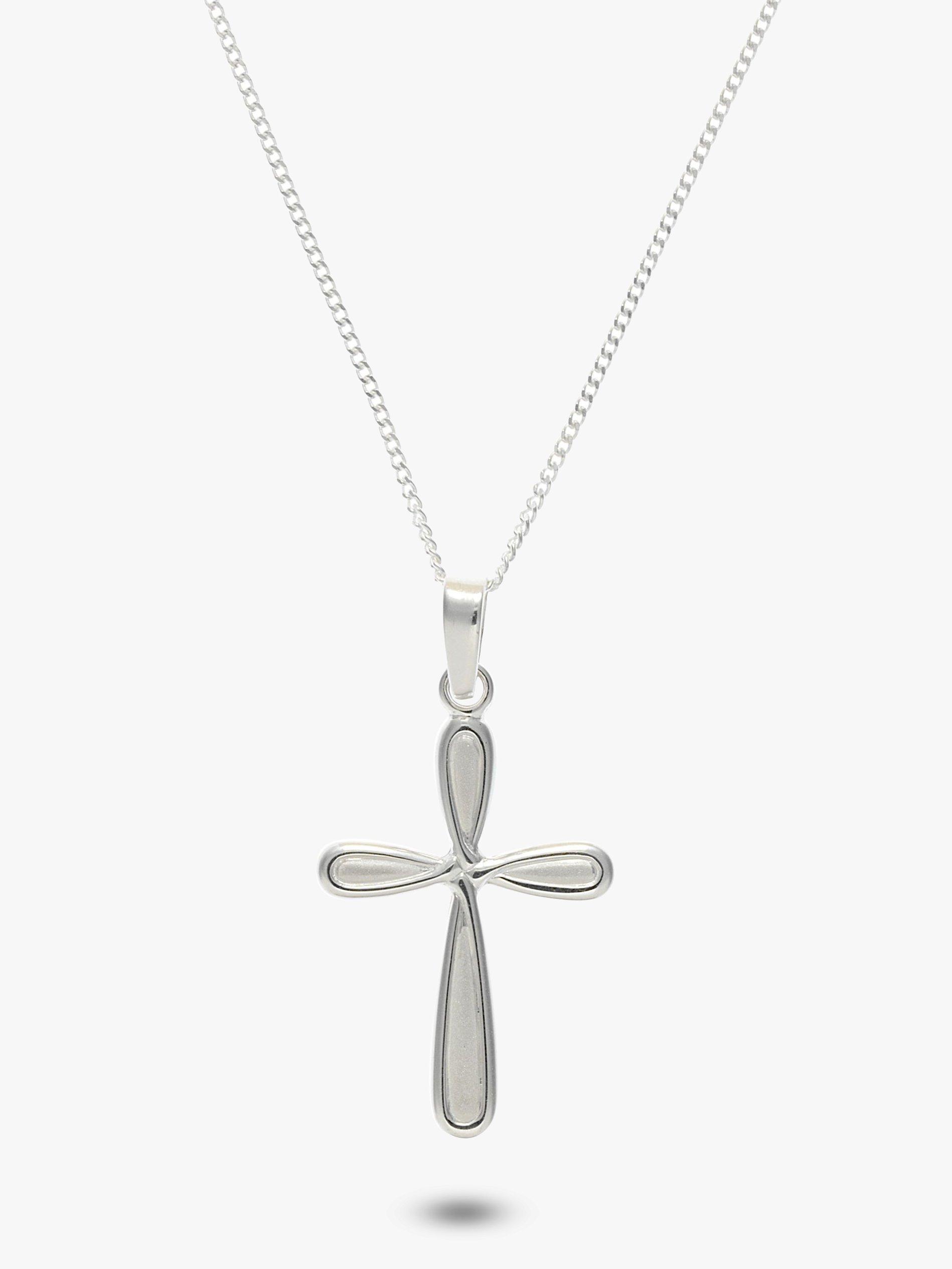 Product image 1 of 2, which shows Nina B Rounded Satin Cross Pendant Necklace, Silver