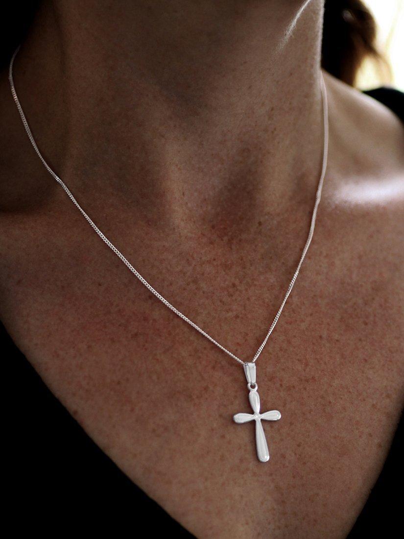 Product image 2 of 2, which shows Nina B Rounded Satin Cross Pendant Necklace, Silver