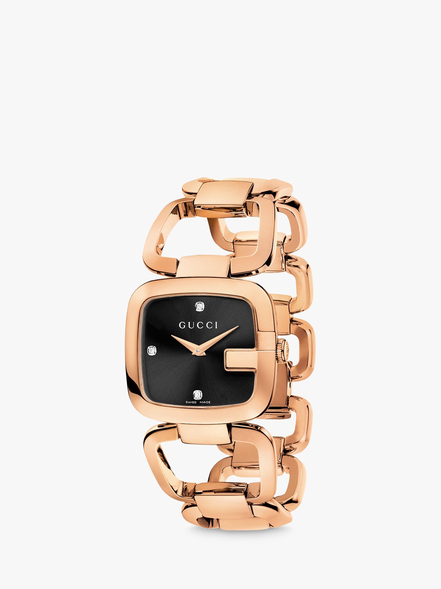 Gucci YA125409 Women's I-Gucci Diamond Dial Bracelet Strap Watch, Rose Gold/Black
