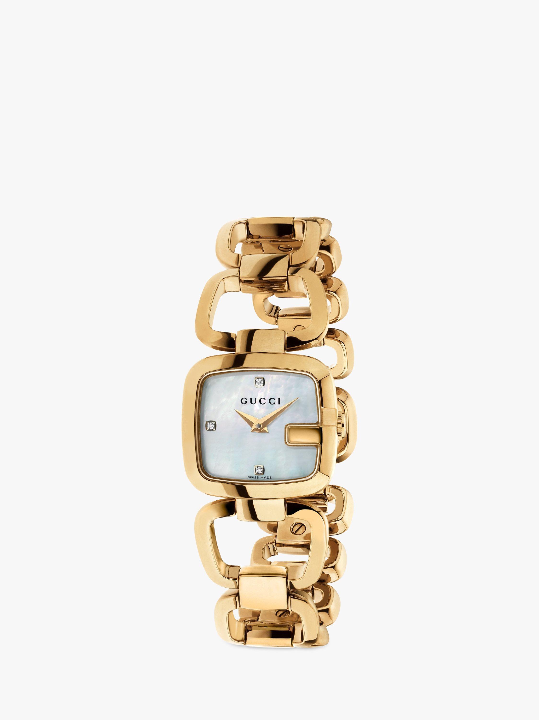 Gucci YA125513 Womens G-Gucci Diamond Mother of Pearl Dial Open Bracelet Strap Watch, Rose Gold/White