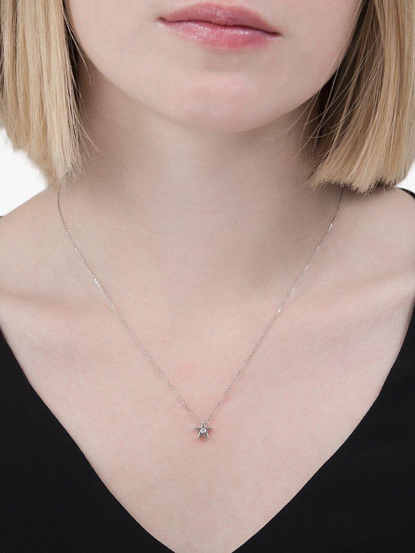 Product image 3 of 3, which shows E.W Adams 9ct Gold Star Diamond Set Pendant Necklace, White Gold