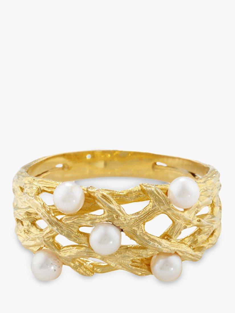 Product image 1 of 4, which shows London Road Burlington 9ct Yellow Gold and Pearl Willow Ring, Gold