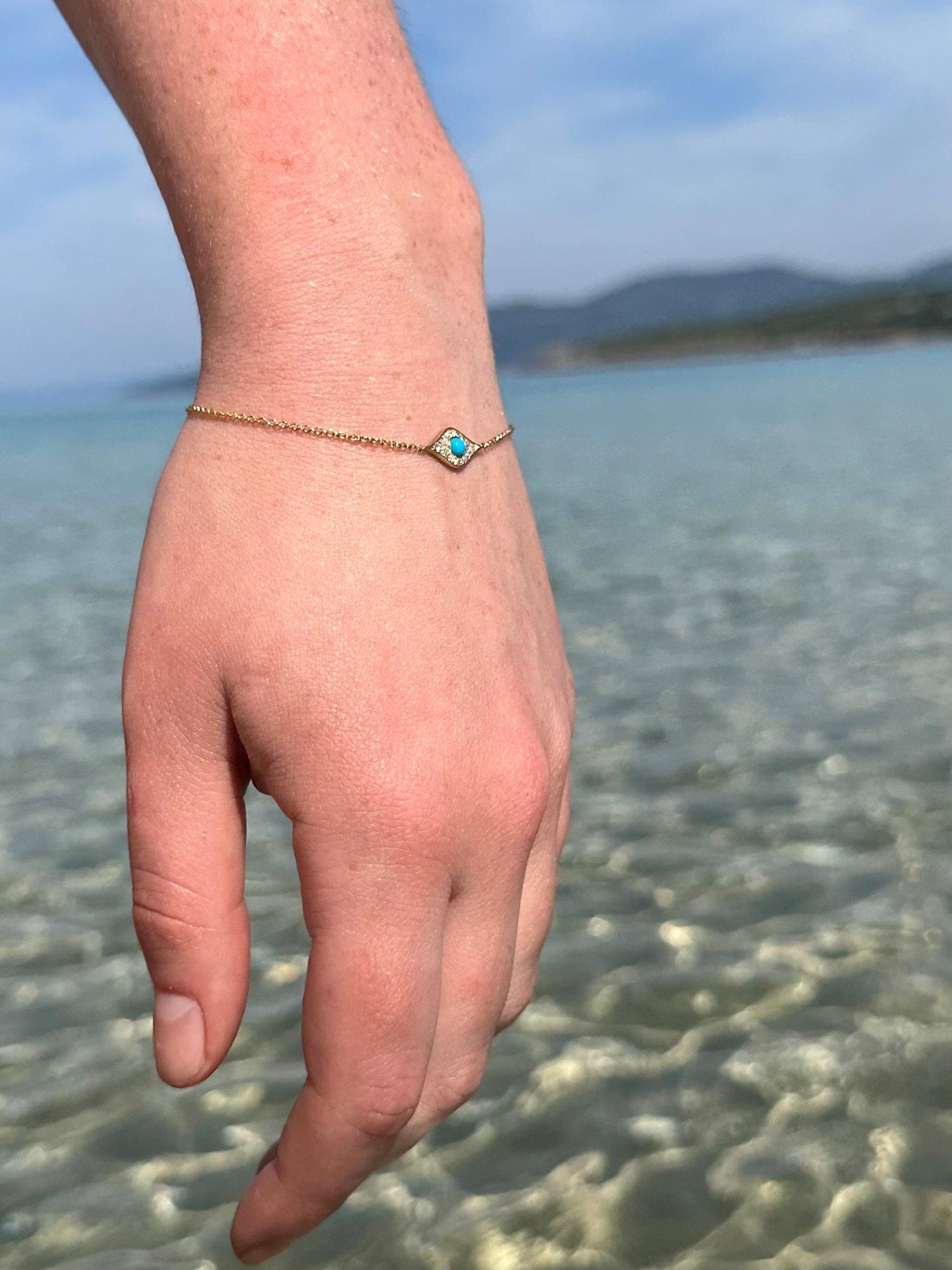 Product image 2 of 4, which shows London Road Enchanted Evil Eye Diamond and Turquoise Bracelet, Gold