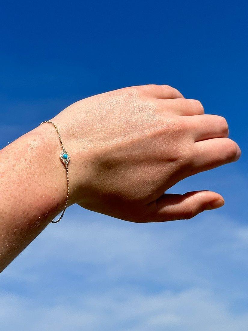 Product image 3 of 4, which shows London Road Enchanted Evil Eye Diamond and Turquoise Bracelet, Gold