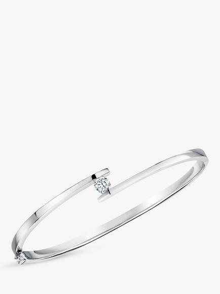 Jools by Jenny Brown Parallel Lines Cubic Zirconia Bangle, Silver, Silver