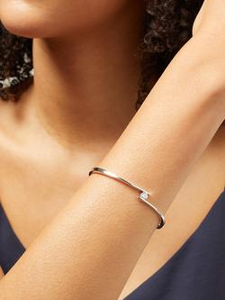 Jools by Jenny Brown Parallel Lines Cubic Zirconia Bangle, Silver - view 2, Silver