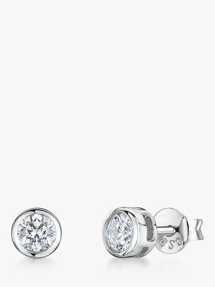Jools by Jenny Brown Round Cubic Zirconia Stud Earrings, Silver, Silver