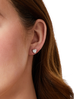 Jools by Jenny Brown Heart Shaped Cubic Zirconia Stud Earrings, Silver - view 2, Silver