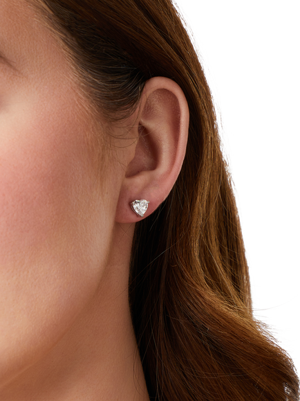 Jools by Jenny Brown Heart Shaped Cubic Zirconia Stud Earrings, Silver - view 2, Silver