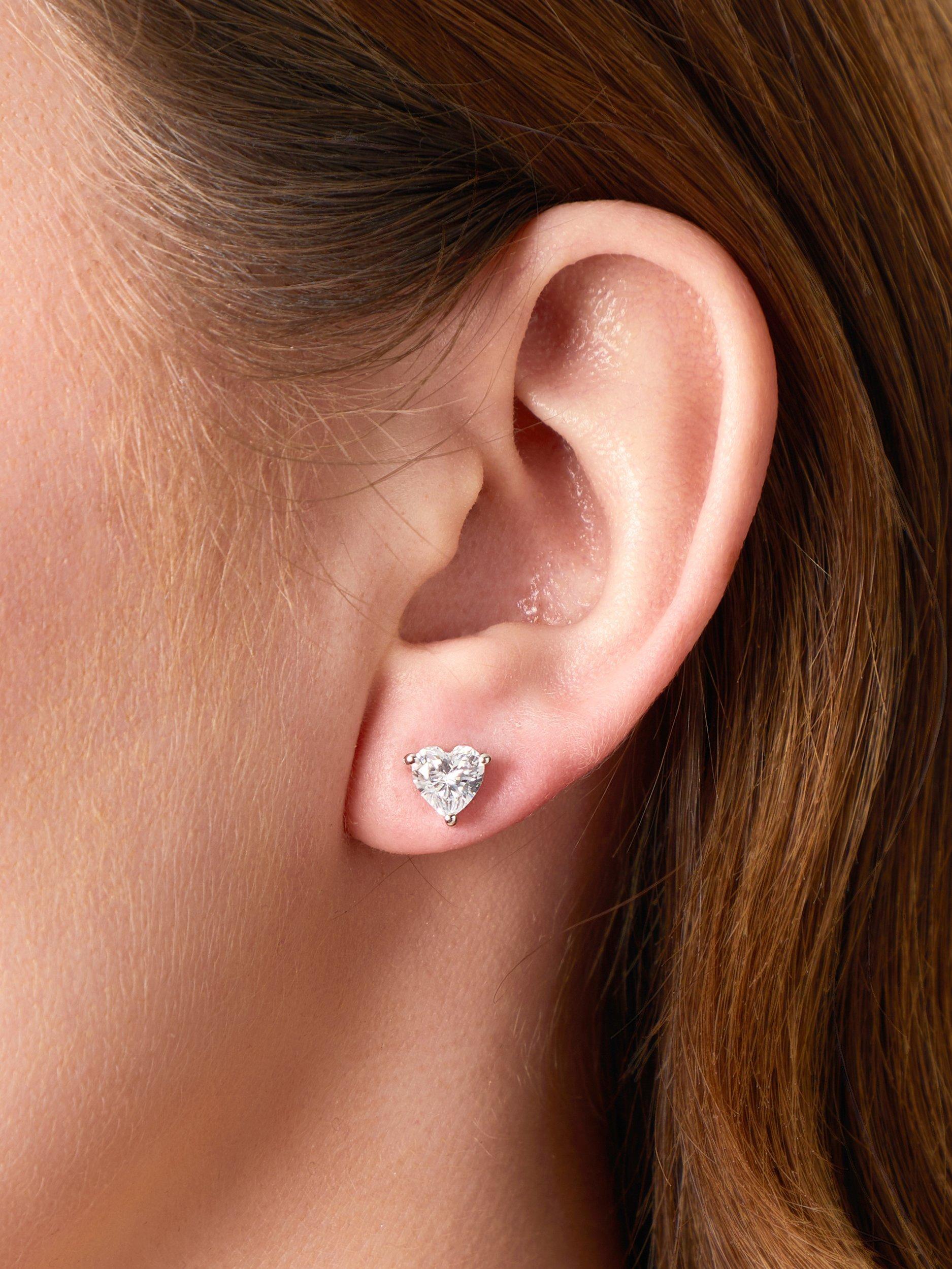 Product image 3 of 4, which shows Jools by Jenny Brown Heart Shaped Cubic Zirconia Stud Earrings, Silver