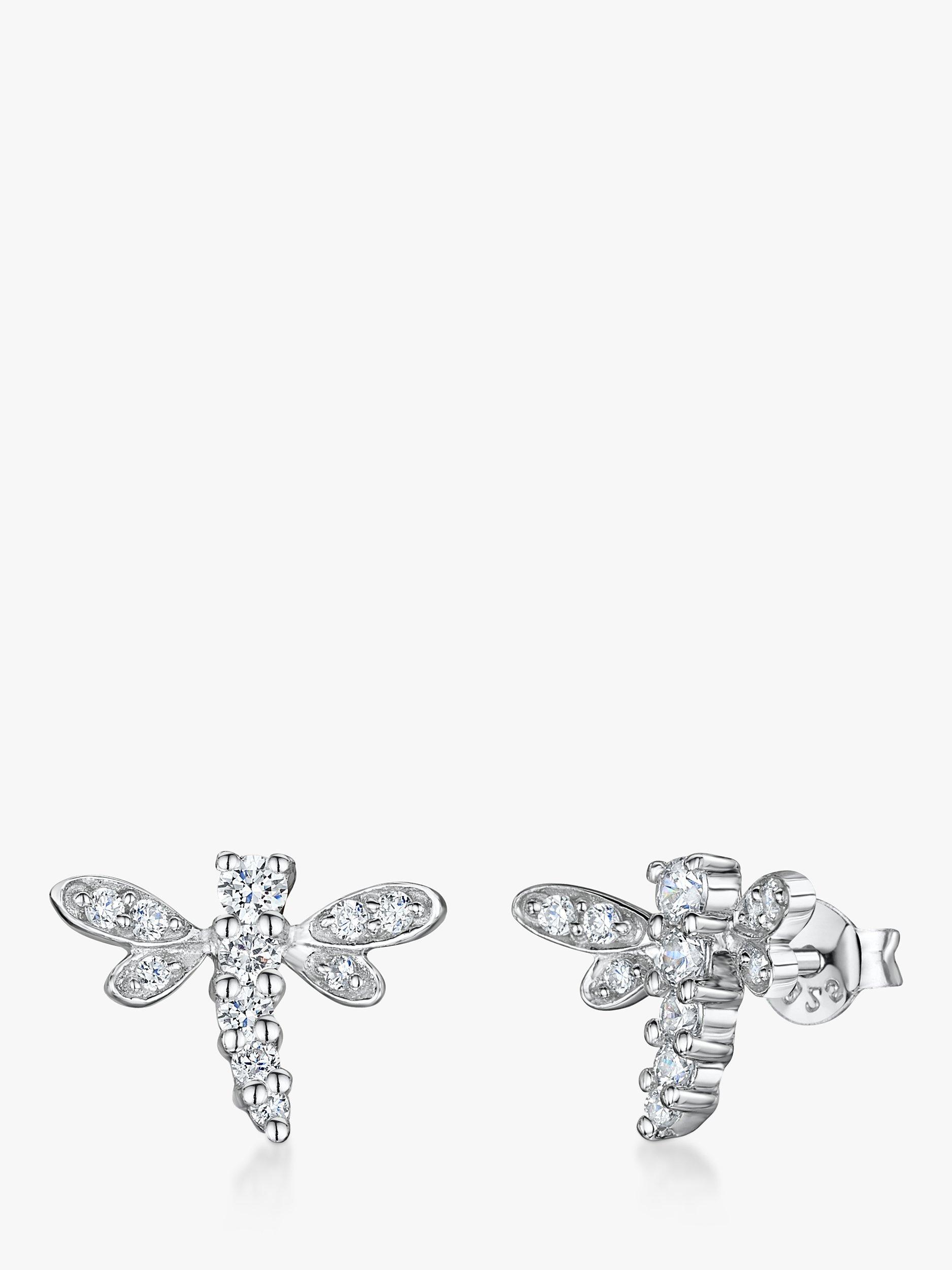 Product image 1 of 4, which shows Jools by Jenny Brown Cubic Zirconia Dragonfly Stud Earrings, Silver