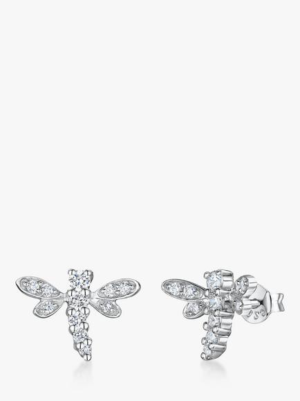 Jools by Jenny Brown Cubic Zirconia Dragonfly Stud Earrings, Silver, Silver