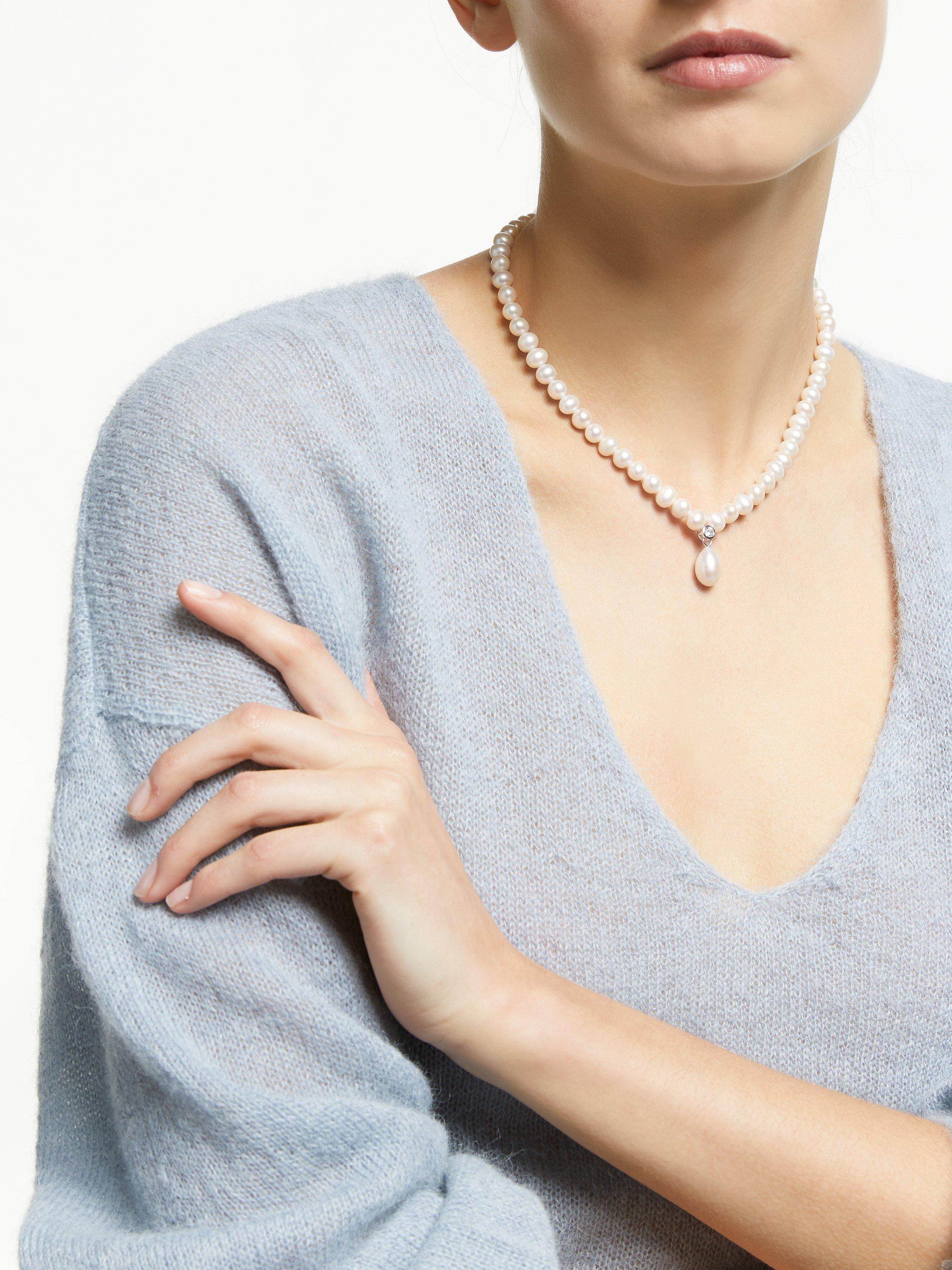 Product image 3 of 4, which shows Lido Sterling Silver Freshwater Pearls Cubic Zirconia Pendant Necklace, Cream