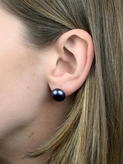 E.W Adams 9ct Yellow Gold Bouton Freshwater Pearl Stud Earrings, Black