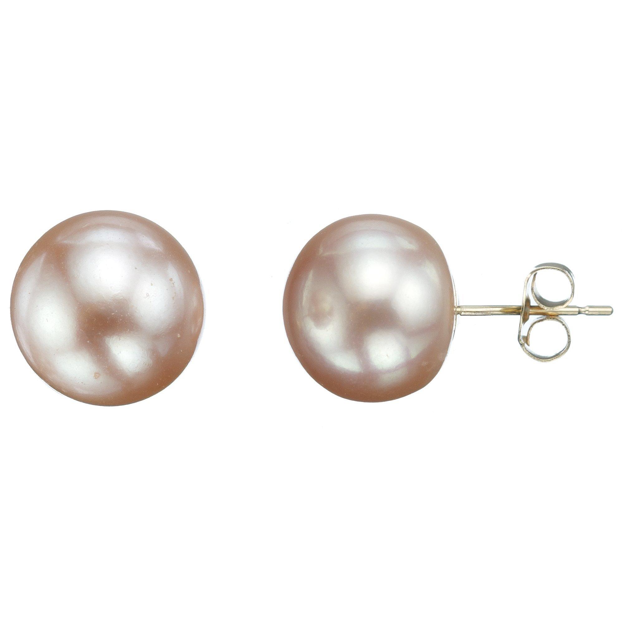 E.W Adams 9ct Yellow Gold Bouton Pearl Stud Earrings, Pink