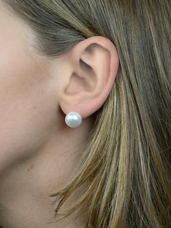 E.W Adams 9ct Yellow Gold Bouton Freshwater Pearl Stud Earrings - view 2, White