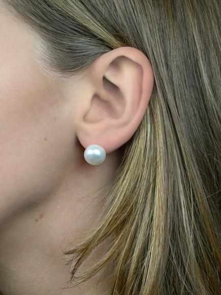 E.W Adams 9ct Yellow Gold Bouton Freshwater Pearl Stud Earrings - view 2, White