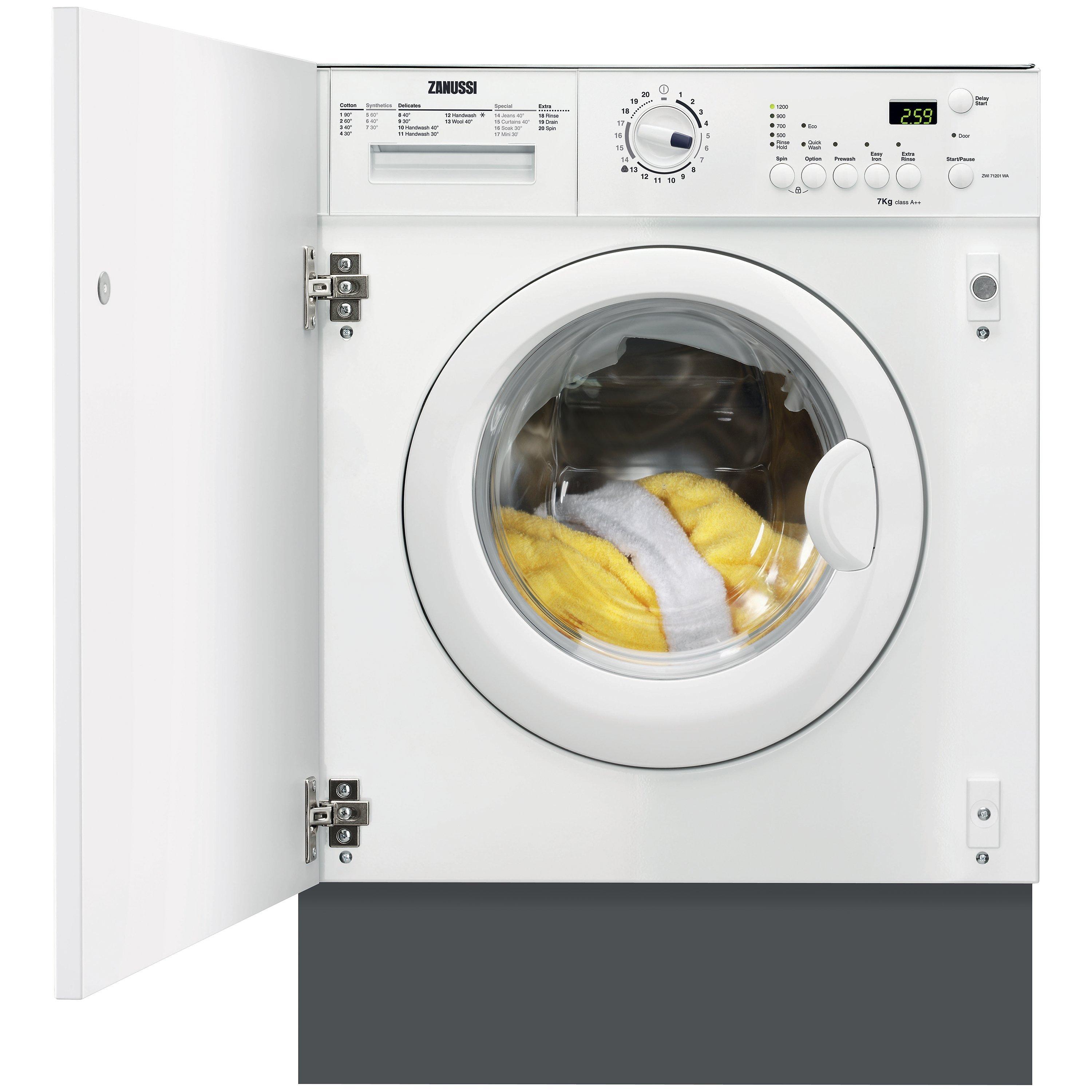 Zanussi ZWI71201WA Integrated Washing Machine, 7kg Load, A++ Energy Rating, 1200rpm Spin
