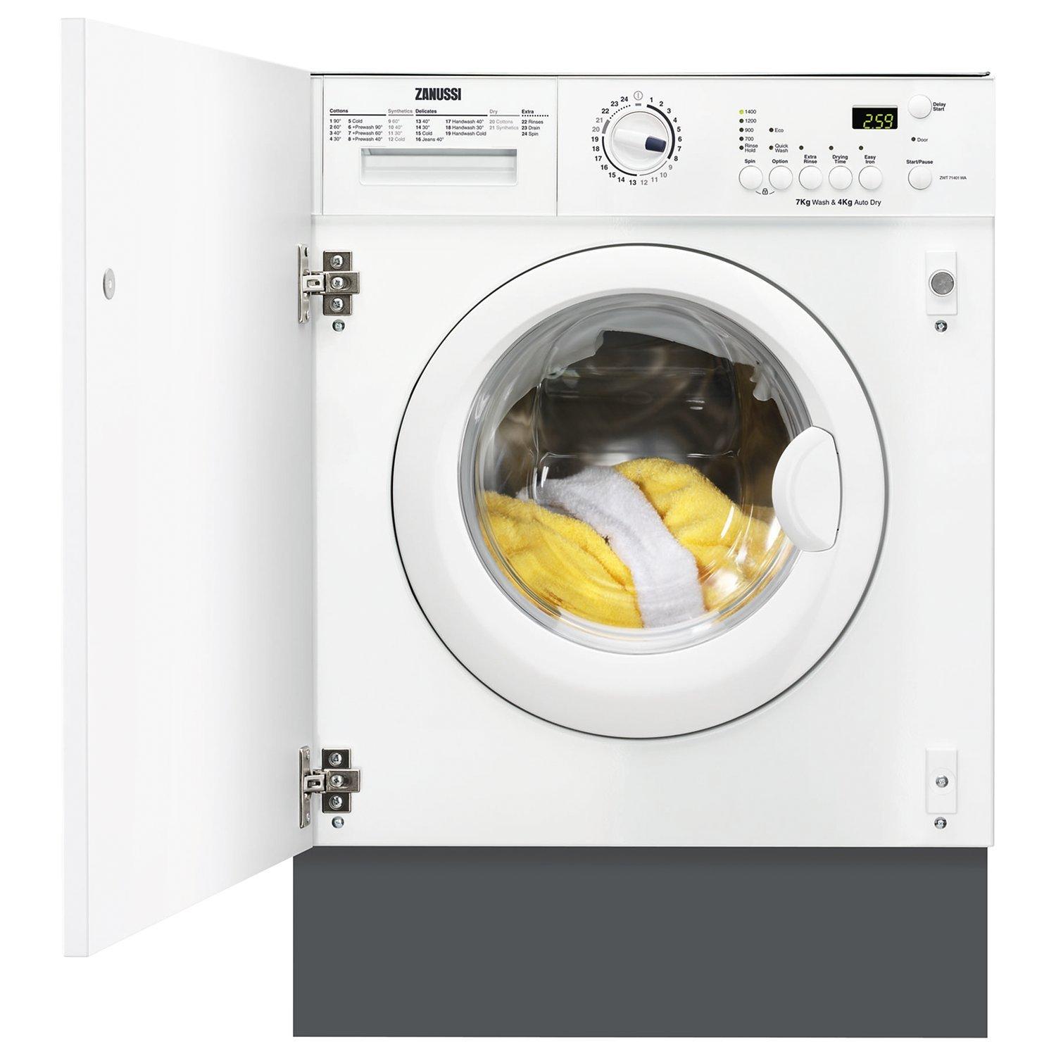 Zanussi ZWT71201WA Integrated Washer Dryer, 7kg Wash/4kg Dry Load, C Energy Rating, 1200rpm Spin