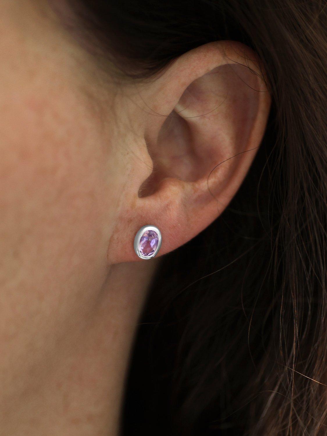 Product image 2 of 4, which shows Nina B Oval Stud Earrings, Amethyst