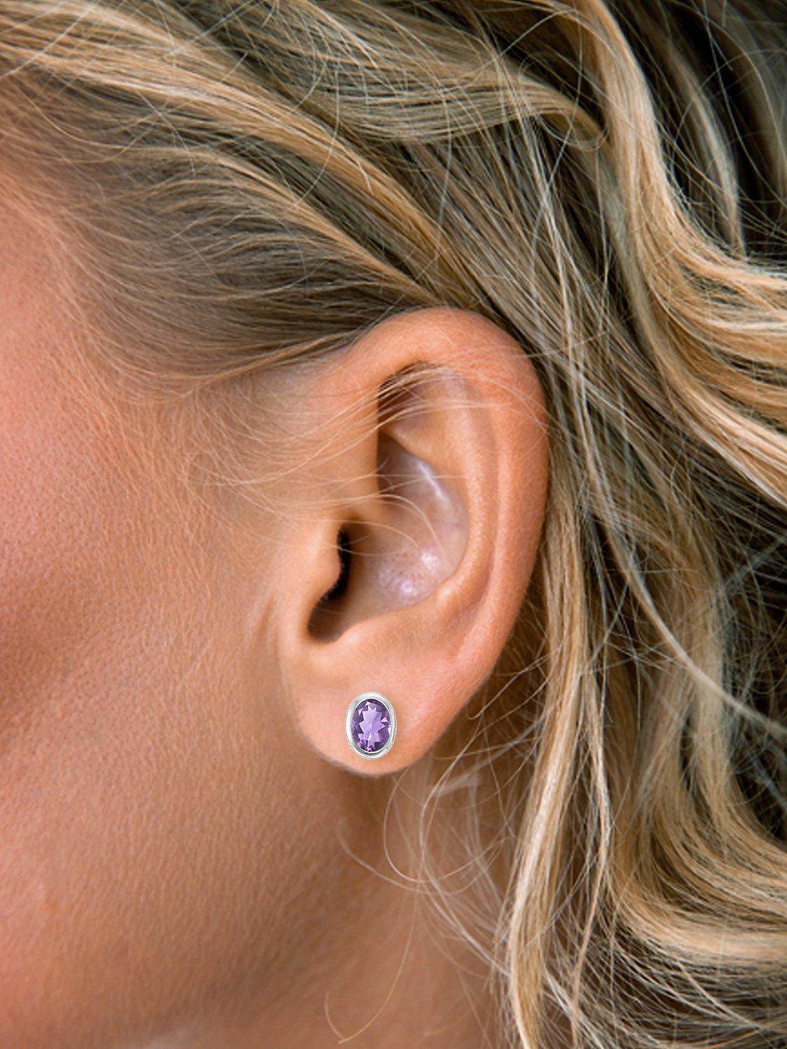 Product image 3 of 4, which shows Nina B Oval Stud Earrings, Amethyst