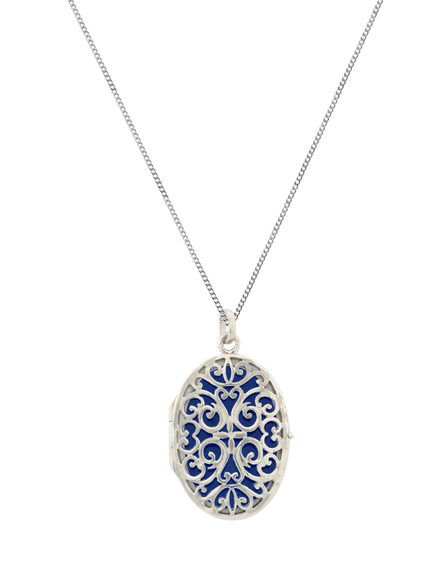 Nina B Lattice Locket Pendant Necklace, Silver, Silver